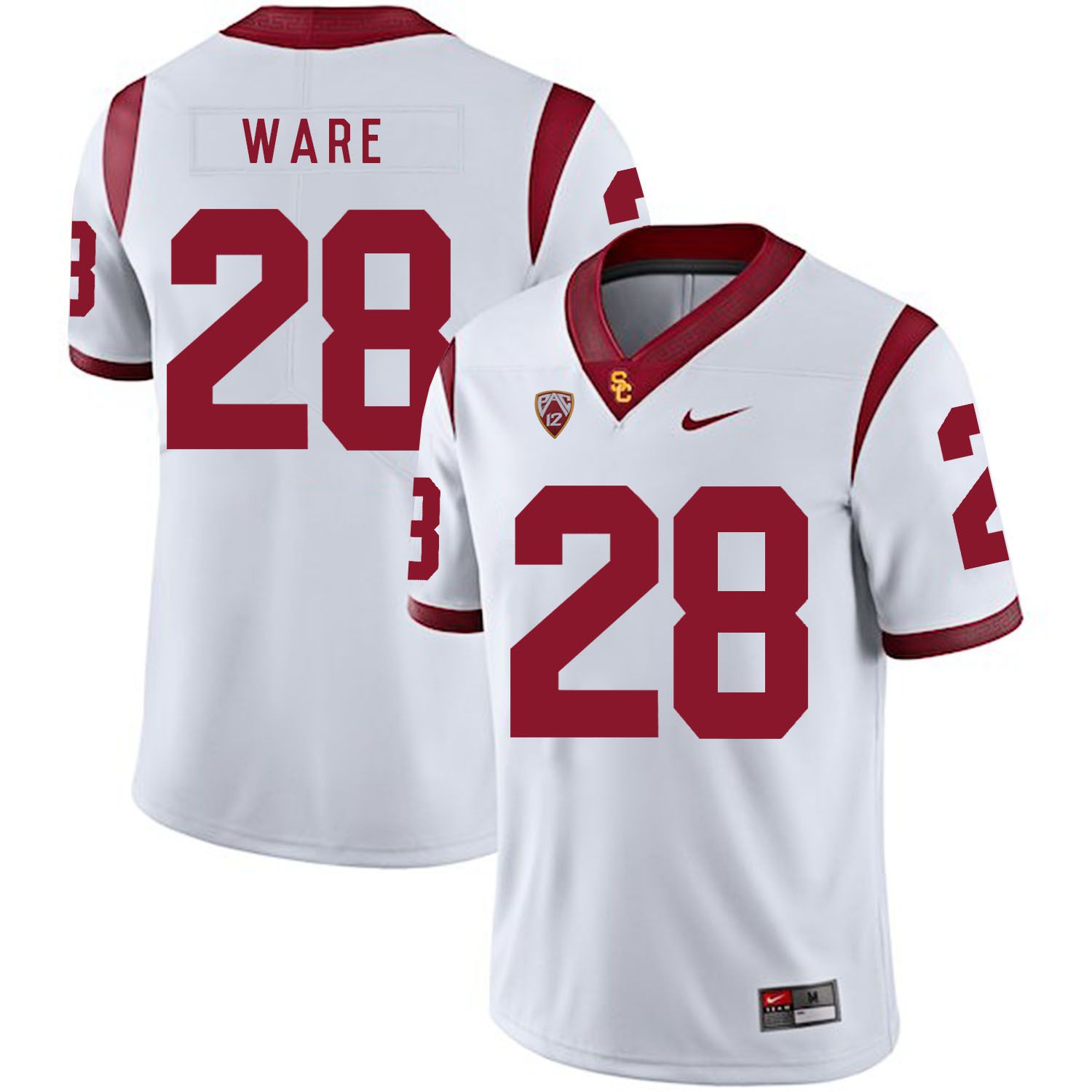 Men USC Trojans #28 Ware White Customized NCAA Jerseys->customized ncaa jersey->Custom Jersey